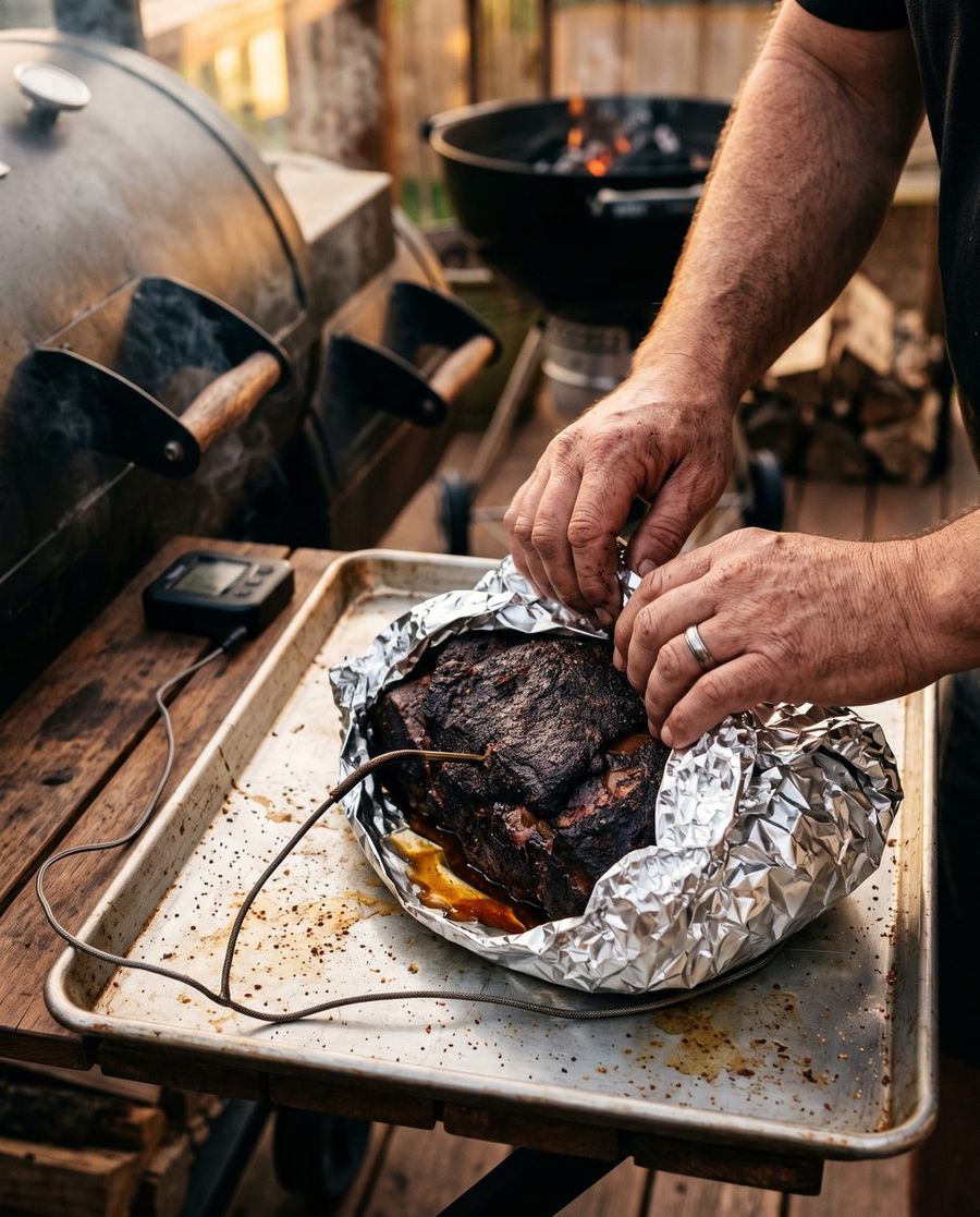 Pulled pork: рваная свиная лопатка: плато и фольга